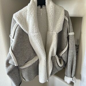Free People Gray and Cream Teddy Jacket